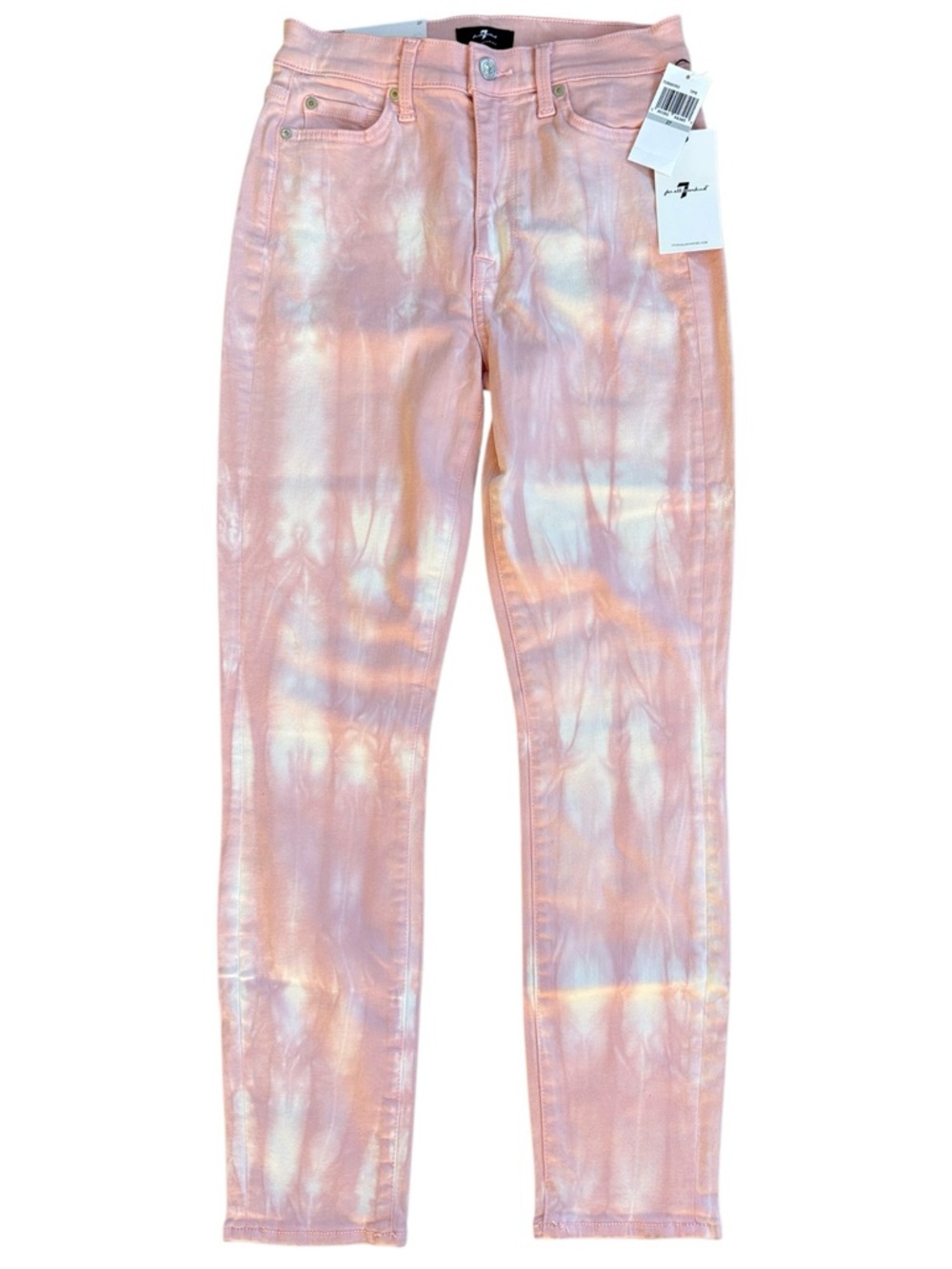 NWT 7 For All Mankind High Waist Ankle Skinny Jeans Pink Tie Dye Size 17 - Picture 1 of 8
